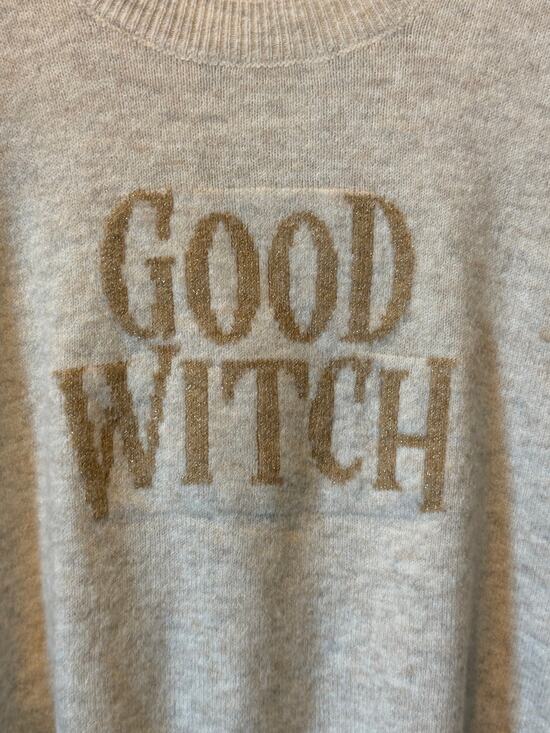 Vince Camuto Sweaters - ince Camuto Good Witch Sweater XL Beige Metallic Graphic Crewneck Halloween